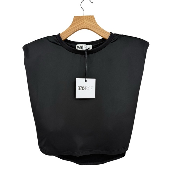 Beach Riot Dunes Muscle Crop Tee in Satin Black Size S - Picture 4 of 13